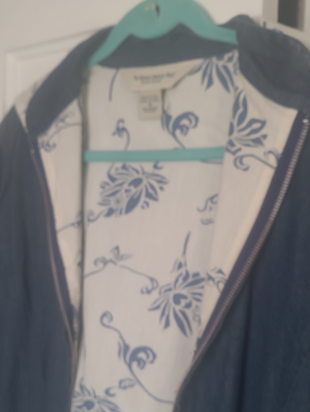 Women's Navy Hooded Jean Jacket with Floral Lining